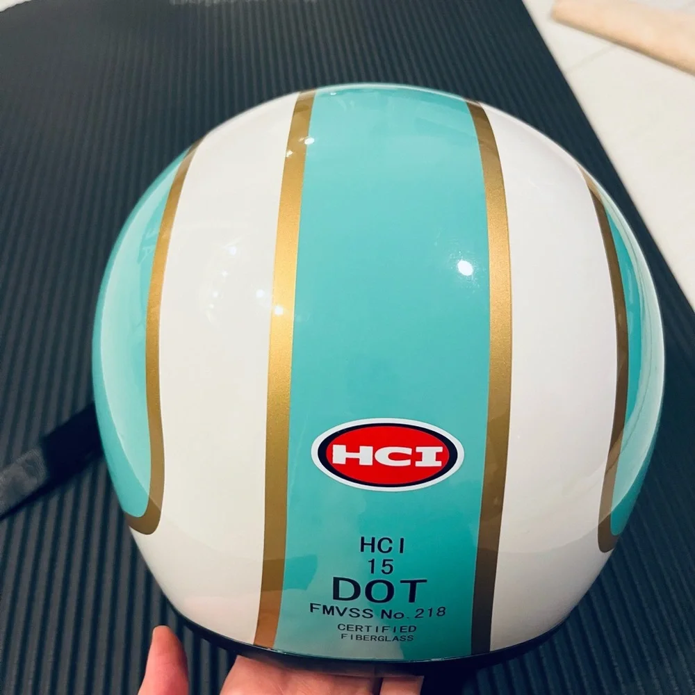 HCI 15 Open Face Retro Stripe Motorcycle Helmet with Face Shield - Picture 3 of 5